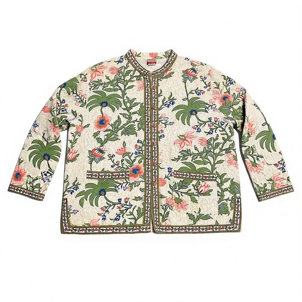 Vintage Haband Jacobean Floral Kimono Jacket L •‎ Cottagecore • Boho • Mandarin